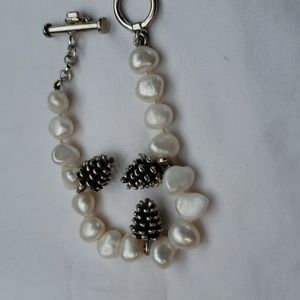 Pearl and pine cone bracelet